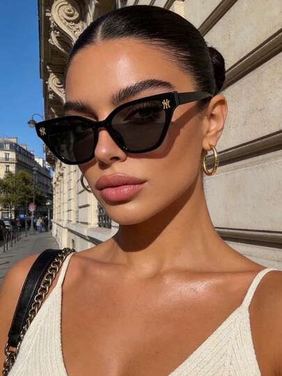 1pc Cat Eye Retro Square Fashion Glasses For Women, Fashion Summer Beach Accessory, Ins Chic Outdoor Driving Glasses
