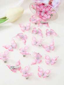 Set de 10 piezas de pasadores de pelo con mariposas de cristal de doble capa en color rosa para niñas, accesorios de pelo con estilo de princesa, pinzas de pelo, horquillas, útiles escolares, accesorios para la cabeza - Rosa - Ver 7