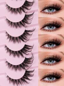 7 Pairs False Eyelashes With Cat Eye Tail Extension, Natural & Delicate Faux Mink Lashes, For Natural Makeup Look - Black - View 1