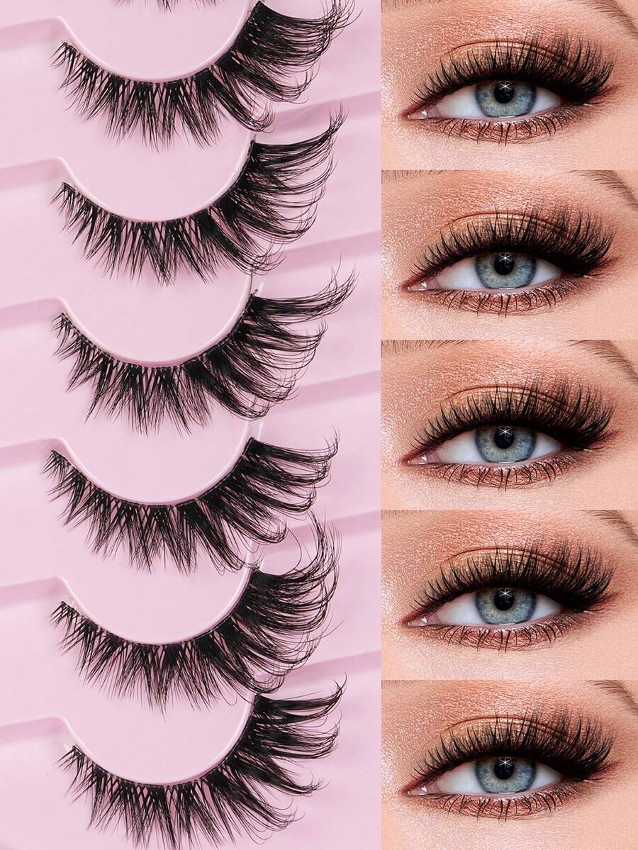 7 Pairs False Eyelashes With Cat Eye Tail Extension, Natural & Delicate Faux Mink Lashes, For Natural Makeup Look - Black - View 1