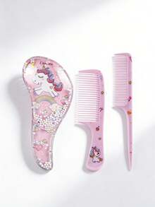 3pcs/Set Cartoon Hair Brush For Kids, Mini Massage Comb With Animal Pattern, Detangling Brush - 彩色 - 查看 9