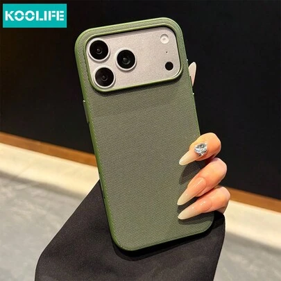  Koolife 1 件装绿色纹理布面手机壳，金属独立按键和摄像头键，简约商务 PC+TPU 保护壳，适用于 17、17 Pro、17 Pro Max，防刮防摔，适合日常商务使用