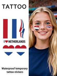 1Pc Flag Tattoo Temporary Tattoo France Portugal England Germany Spain Netherlands Football Waterproof Sweatproof Disposable For Women And Mem Face Arm Waist Chest Leg Abdomen Neck Hand Finger Back For Dancing Party Stage Performance Modernist Body Art - Multicolor - View 9