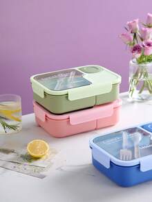 1pc Lunch Box Set, Leak-Proof Four-Compartment Lunch Container, Insulated Lunch Box, With Tableware, Suitable For School Use. 1450 Ml Large-Capacity Leak-Proof Square Lunch Box, Can Be Heated In Microwave Oven, Suitable For Office Workers, Teenagers And Students - Washable Lunch Box. - Multicolor - View 3