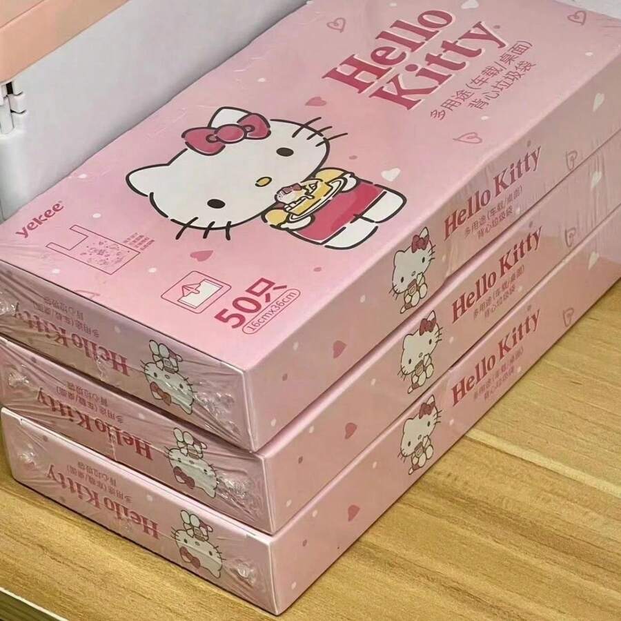 SANRIO (Được ủy quyền) Túi đựng rác màu hồng dễ thương, túi nhựa dùng một lần, túi đựng rác di động cho ô tô, quà tặng - Hoạt hình - Xem 1