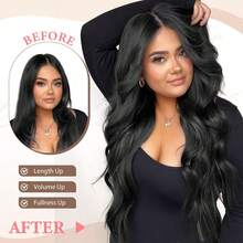 22英寸夹式接发，7片装，长款波浪形黑色合成接发，自然柔软隐形夹式加厚假发片，适合女性日常使用 - 彩色 - 查看 7