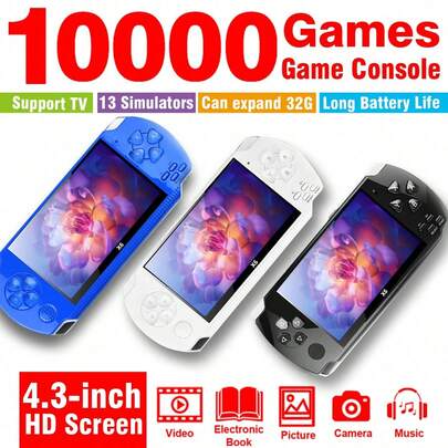 1pc 4.3" HD Handheld Game Console, FC/GBA Emulator, Dual Joystick Retro Arcade, 10,000+ Games, TV Connection, Music/Video/Photo Supported