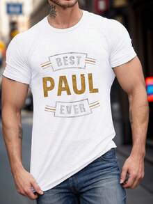 Camiseta de Verano para Hombre Talla Grande, NICEST BEST Paul EVER con Estampado Gráfico, Camisetas de Manga Corta, Tops Casuales de Moda para la Vida Diaria, para Hombres Altos y Corpulentos - Negro - Ver 5