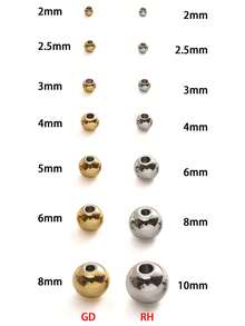 50 piezas de cuentas redondas de acero inoxidable 303#, cuentas espaciadoras sueltas de 2-10mm para accesorios de joyería DIY para pulseras y collares - Dorado - Ver 4