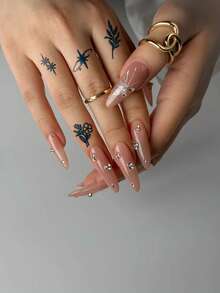 STARTTOOS Tatuajes temporales de línea fina para dedo, oreja, hombro, cuello, clavícula con diseños de flores, mariposas y notas musicales estilo Y2K, a prueba de agua por 1-2 semanas - Azul - Ver 5