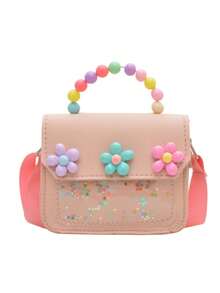 1pc Multi-Color Cute Floral Pearl Handbag, Student Shoulder Bag, Card/Coin Purse, Suitable For School, Commute, Gift, Daily Matching - Baby Pink - View 5