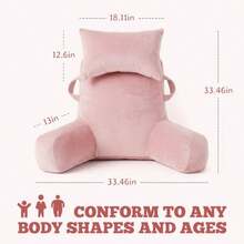 Unisakey Reading Pillows for Sitting in Bed Adult Back Support Pillow for Bed Sitting Up Bed Rest Pillow with Arms and Pillow and 3Pockets and Removable Washable Cover Pink - Rosa - Ver 3