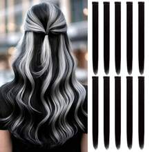 10 Pcs Burgundy Hair Extensions 22 Inch Straight Colored Hair Colorful Clip In Extensions Highlight Party For Girls And Women - Multicolor - View 13