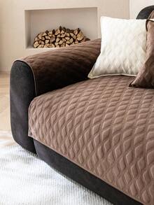 1pc Geometric Textured Solid Color Quilted Sofa Cushion, Minimalist Style, Non-Slip Back, Pet-Friendly, Soft Multi-Functional Anti-Dirt Anti-Dust, Holiday Decor Sofa Cover, Suitable For Backrest, Armrest, All Seasons - Brown - View 7