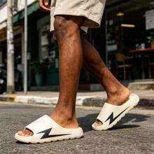 Men's Sandals, Men's Flip Flops, Sandals, Flip Flops, Slippers, Beach Sandals, Men's Slippers, Men's Solid Color Design With Lightning Decor EVA Sole Casual Style Flat Sandals Slippers - White - View 2