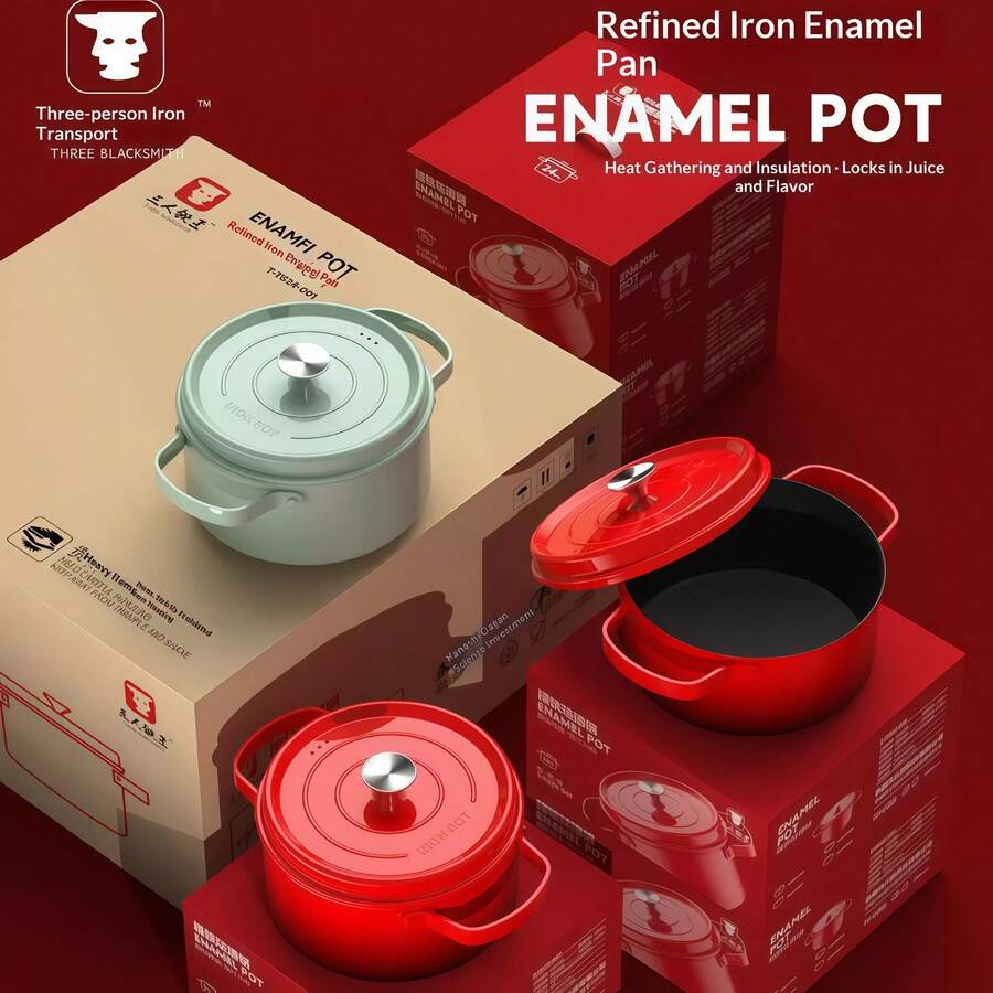 1pc New Enameled Pot, Large Capacity Stew Soup Pot, Multi-Functional Highly Attractive Enameled Pressure Cooker, Soup Pot, Flat Pan, Cooking Pot, Boiling Pot