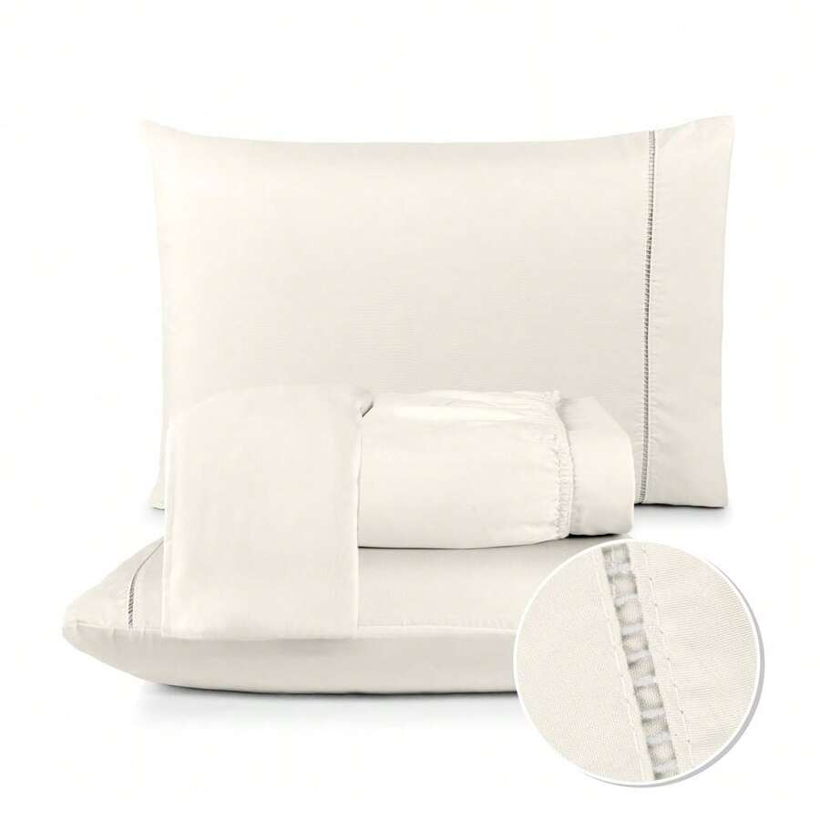 Fitted Sheet Set With Elastic + Pillowcase, 400 Thread Count Percale Flex Luxury, Peach Touch, Single, Full, Queen, King - Straw - View 1