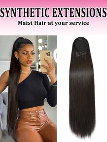26/30 Inch Straight Synthetic Hair Ponytail Extension, Soft Heat-Resistant Clip-On Ponytail Hair Piece - Multicolor - View 2