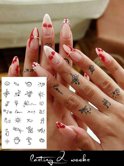 STARTTOOS Hình xăm tạm thời cho ngón tay, thiết kế hoa lá và bầu trời tối giản, đường nét mảnh, phong cách Y2K, thích hợp cho lễ hội âm nhạc, ngày Valentine, lễ hội hóa trang, quà tặng tự làm, chống thấm nước và phai màu trong 1-2 tuần, thành phần tự nhiên từ thực vật, phù hợp cho ngón tay, tai, vai, cổ, xương quai xanh.