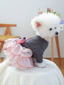 1件宠物服装，可爱浪漫连衣裙系列，适合小型犬猫，小公主裙 - 灰色上衣 - 彩色 - 查看 3