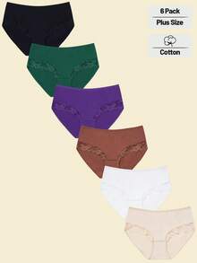 6 pièces/paquet Culottes en coton avec dentelle pour femmes en tailles plus, confortables et agréables à la peau pour un port quotidien, 0XL-4XL - Multicolore - Voir 14
