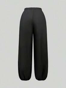 Women's High Waist Wide Leg Pants, Gothic/Japanesque Style, Loose Asymmetrical Cut, Casual Street Fashion, Solid Color Woven Fabric, Button Closure, Suitable For School, Office, Daily Wear, Airport, Spring/Summer Black - 黑色 - 查看 2