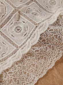 1pc French Romantic Vintage Square Contrast Lace Countryside Style Photo Prop Accessory, Casual Versatile Fashion Headscarf, Suitable For Beach, Dates, Gatherings, Commute, Can Also Be Used As Belt, Bag Decoration, Bohemian Style Scarf For Women,Travel Essential,Holiday - Off White - View 2