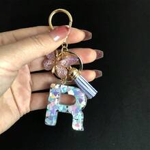 1 móc khóa chữ cái đầu tên dành cho nữ, mặt dây chuyền hình trái tim đính kim sa và hình bướm kèm tua rua, quà tặng trang trí balo độc đáo cho mẹ, bố, nhân dịp tốt nghiệp và giáo viên. - Màu tím hoa cà - Xem 29