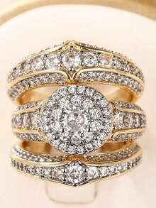 3pcs Set Luxurious Cubic Zirconia Stone Rings, Suitable For Women Wear, Ideal For Wedding, Engagement, Anniversary Party, Valentine's Day Gift - 1# - View 2