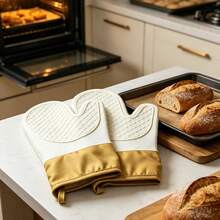 1pc Heat Resistant & Non-Slip Gloves - Kitchen Oven Gloves - Silicone Oven Mitts - Microwave Baking Tools - Khaki - View 3
