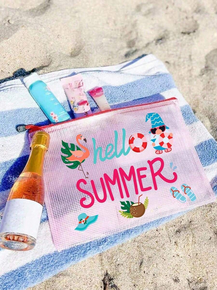 1pc Stylish Waterproof Pvc Beach Bag With Summer Beach-Themed Print - Available In 3 Styles, A4 Size, Transparent Cosmetic Pouch With Nylon Zipper,Lightweight, Durable,Water Proof, Perfect For Men, Women & Youngsters, Beach Bag Accessories, Ideal For Swimming, Diving & Summer Vacations ,Women's And Girls' Gifts, Mother's Day Gift, Valentine's Day Gift - Multicolor - View 1