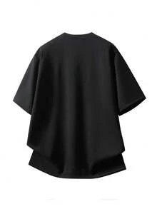 Plus Size Quick-Dry Sports T-Shirt, Fashionable Casual Round Neck Short Sleeve T-Shirt, Suitable For All Seasons - Black - View 2