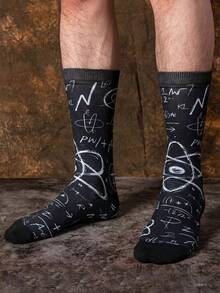 1/3 Pairs Science Knowledge Doodle Pattern Mid-Calf Socks, Men's Mid-Calf Socks, Creative & For Summer - Multicolor - View 1