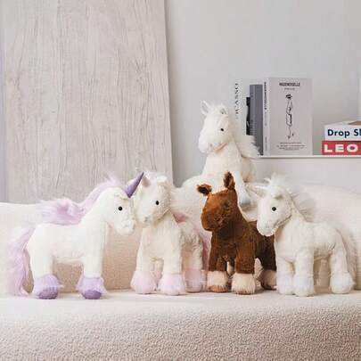 1 stuk schattige cartoon pony eenhoorn pluche pop, zacht en comfortabel, grappige schattige pony eenhoorn pop, woondecoratie, verjaardags-/Moederdag-/afstudeercadeau voor vrienden