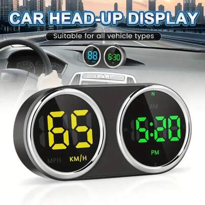 Car HUD Speedometer MPH/KMH Switchable – GPS Digital Head-Up Display With Multi-Color Modes, Large Font LED, Real-Time Speed, Compass & Clock, Plug & Play No Battery Needed, Universal For Car Truck SUV Motorcycle, Driving Safety Gift