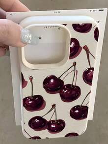Funda de teléfono de 1 pieza con textura de cuero blanco, patrón de cereza, lente mate, protección contra caídas y pantalla completa, personalizada compatible con iPhone 16 Pro Max, 17/16/15/14 Plus, 13/12/11, compatible con la serie , regalo de primavera, fiesta, versión internacional, no la versión nacional - Estilo 3 (1 pieza) - Ver 8