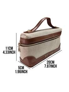 SkinCeuticals 米色帆布化妆包 - 防刮防水旅行洗漱包，配皮革提手，大容量奢华收纳包，女士礼物 - 棕色 - 查看 4