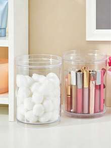 Organizador de maquillaje redondo apilable de plástico transparente con tapa, para accesorios de cabello y productos de belleza - transparente - Ver 7