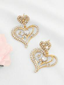 1 Pair Elegant Sophisticated Vintage Geometric Heart Shaped Earrings, Romantic French Style - Multicolor - View 3