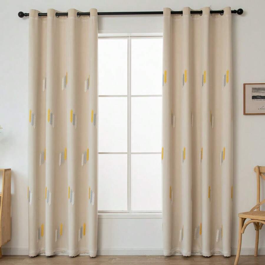 2 tấm rèm thêu, chất liệu vải cao cấp hiện đại, rèm hai lớp cản sáng, thích hợp cho phòng khách, phòng ngủ, phòng ăn. - Màu be - Xem 1