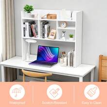 WEAPACKHK Wooden Desktop Bookshelf Organizer With 7 Compartments Large Capacity Storage Rack Multi Functional Desk Shelf For Dorm Bedroom Study Office White - Hình chữ nhật - Xem 8