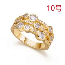 1pc Gold-Tone Multi-Layer Circular Zirconia Ring, Copper Base Bold Exaggerated Personalized Ring - Gold - View 14