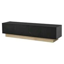 Modern TV Cabinet With Wood Grain Finish – 175 Cm – Minimalist Curved Design – Ample Storage Space & Cable Management - Black - View 11