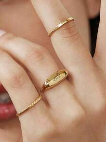 1pc Personalized Daily Ring - 18K Gold Stainless Steel Jewelry - Customizable Name - Comes With Elegant Gift Box - Holiday Gift For Loved Ones - Gold - Gold - View 2