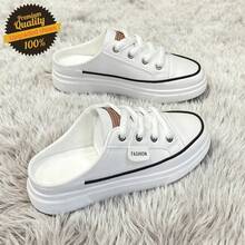 2026 New Women's Canvas Mules Slip-On Platform Sneakers Black White Casual Closed Toe Slides - 白色 - 查看 3