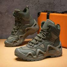 Men's Tactical Hiking Boots, Solid Color Thick Anti Slip Sole Durable Traction Shoes For Mountain Climbing & Daily Outdoor Use - Army Green - View 11