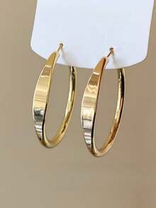 一对银金相间的大圆环耳环，奢华优雅的个性化大圆环耳环，独特精美的厚实素面金属首饰，女士款 - 圓圈耳環 - 查看 6