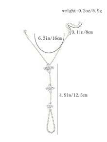 1pc New Flower Linked Finger Chain Bracelet, Versatile High-End Rhinestone Hand Chain Jewelry For Women - Silver - View 6