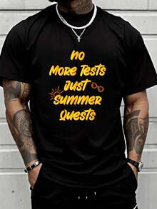 No More Tests Just Summer Quests Funny End Of School T-Shirt  - Men Graphic Tee - 黑色 - 查看 1