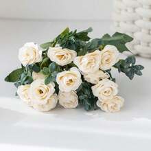 1 pieza Flor de rosa artificial, rosa de carretera, adecuada para decoración del hogar, fiesta, boda, DIY, ramo de novia, decoración de jardín al aire libre, decoración del Día de San Valentín, regalo - Blanco - Ver 4